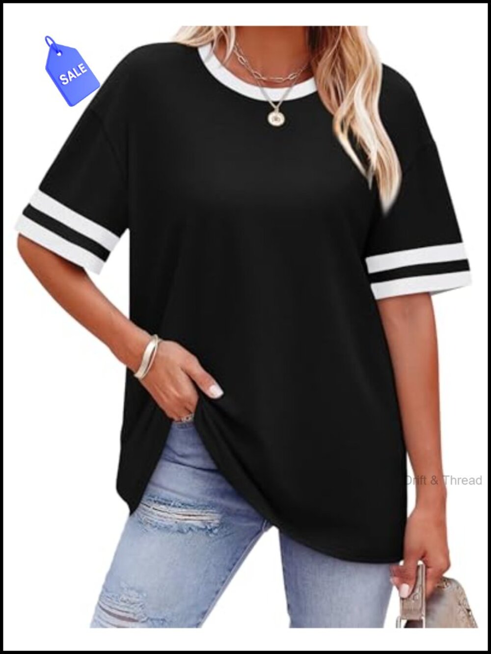 Womens Loose Fit Short Sleeve T-Shirt Crew Neck Color Block Summer Top